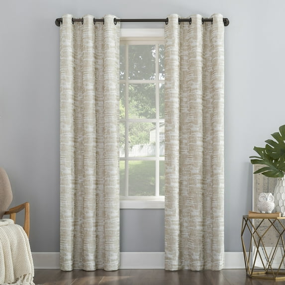 Sun Zero Parrish Distressed Grid Thermal Extreme 100% Blackout Grommet Curtain Panel In Stone Sun Zero Parrish Distressed Grid Thermal Extreme 100% Blackout Grommet Curtain Panel In Stone